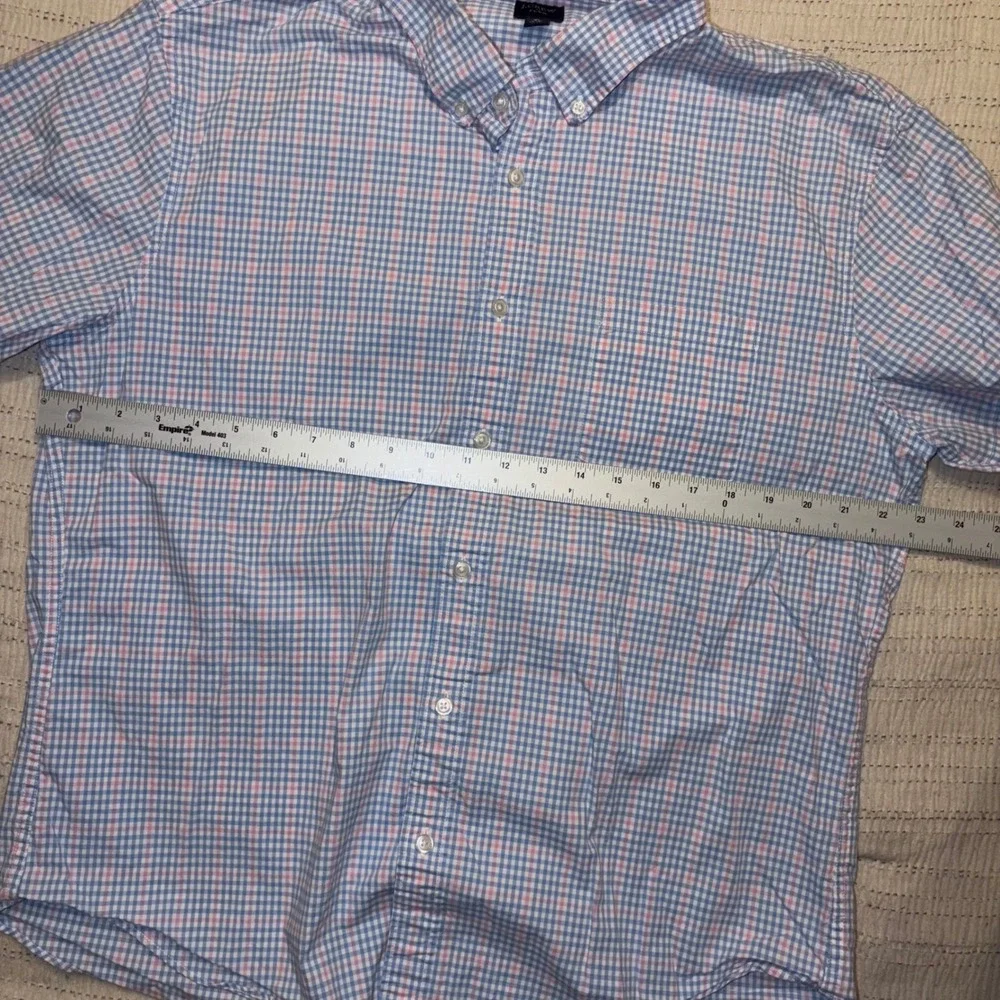 J.Crew‎ Flex Mens XL Short Sleeve Button Down Shirt Blue Pink Gingham Plaid XL